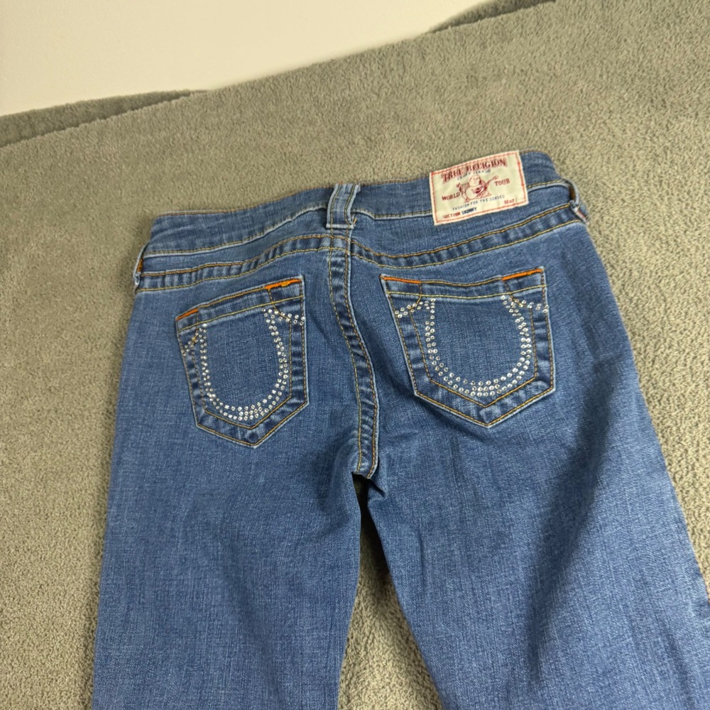 True Religion Section Skinny Jeans Medium Wash Rhinestone Horseshoe Size 26